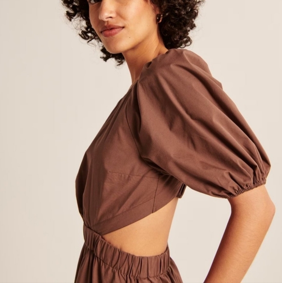 Cottage Core Abercrombie & Fitch Puffed Sleeve Open Back Midi Dress - Picture 3 of 4